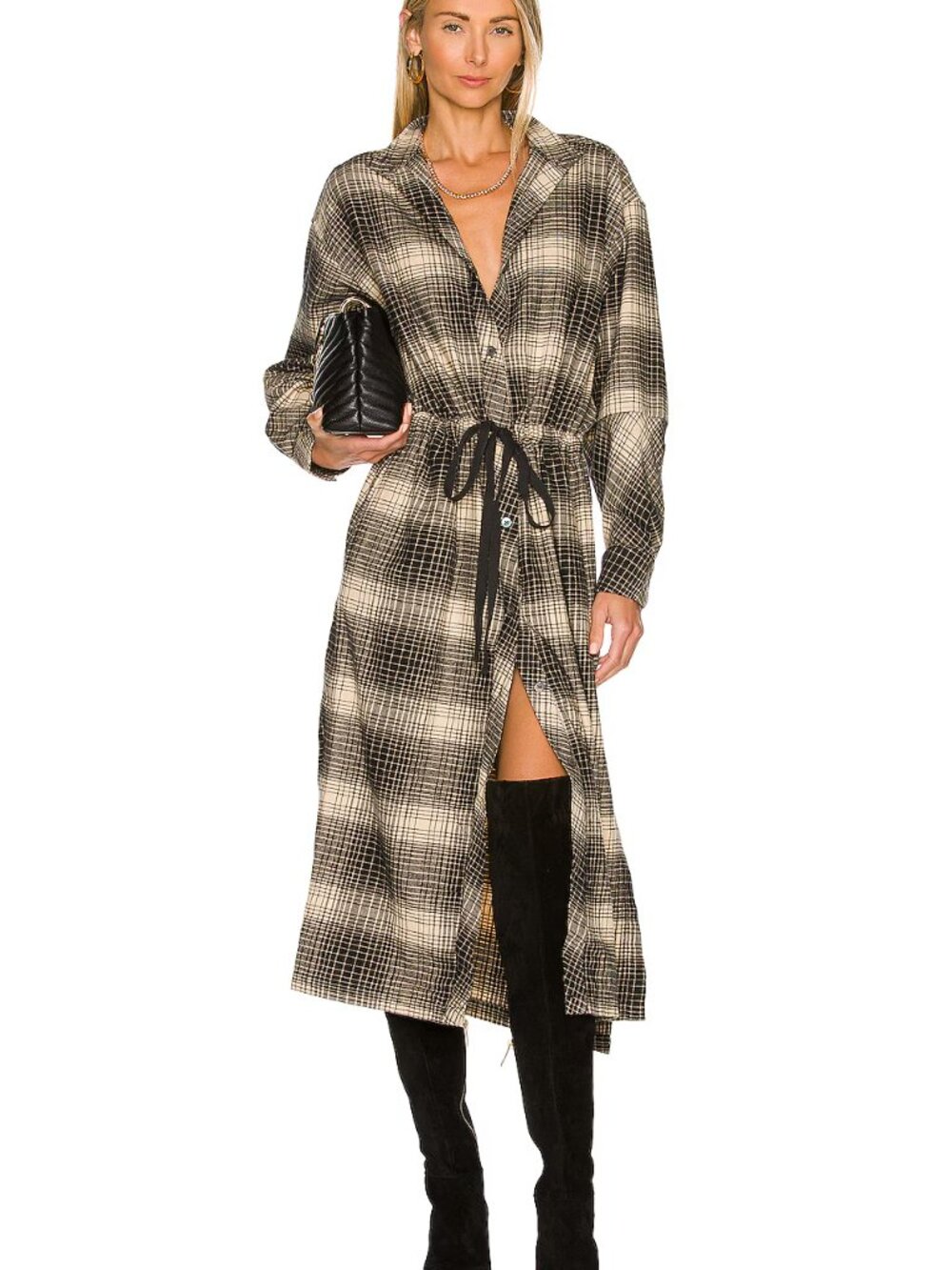JOIE Ardine Plaid Flannel shirt dress - FALL Perfection Midi Black Tan Button Up